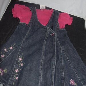 Faded Glory Denim Wrap Dress Embroidered With Buttons 3T